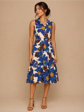 NWT Alex & Parker Blue Floral Tiered Midi Dress Size Small